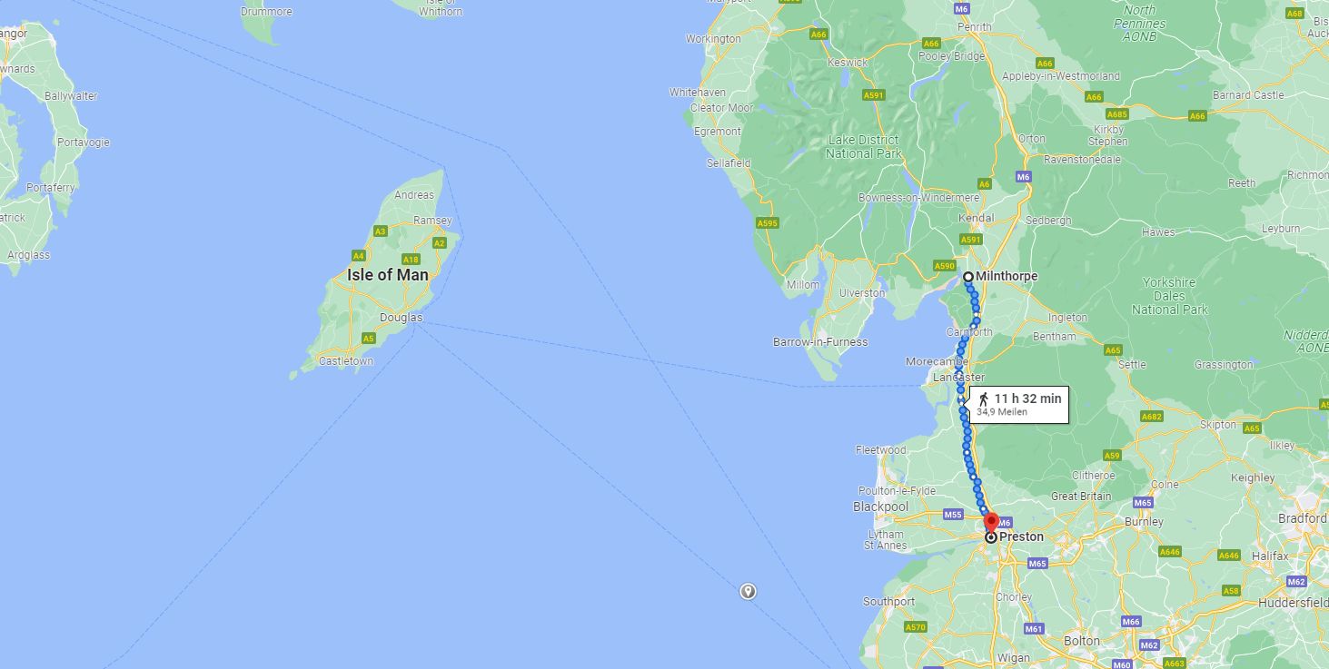 Google Maps ScreenShot Milnthorpe -> Preston