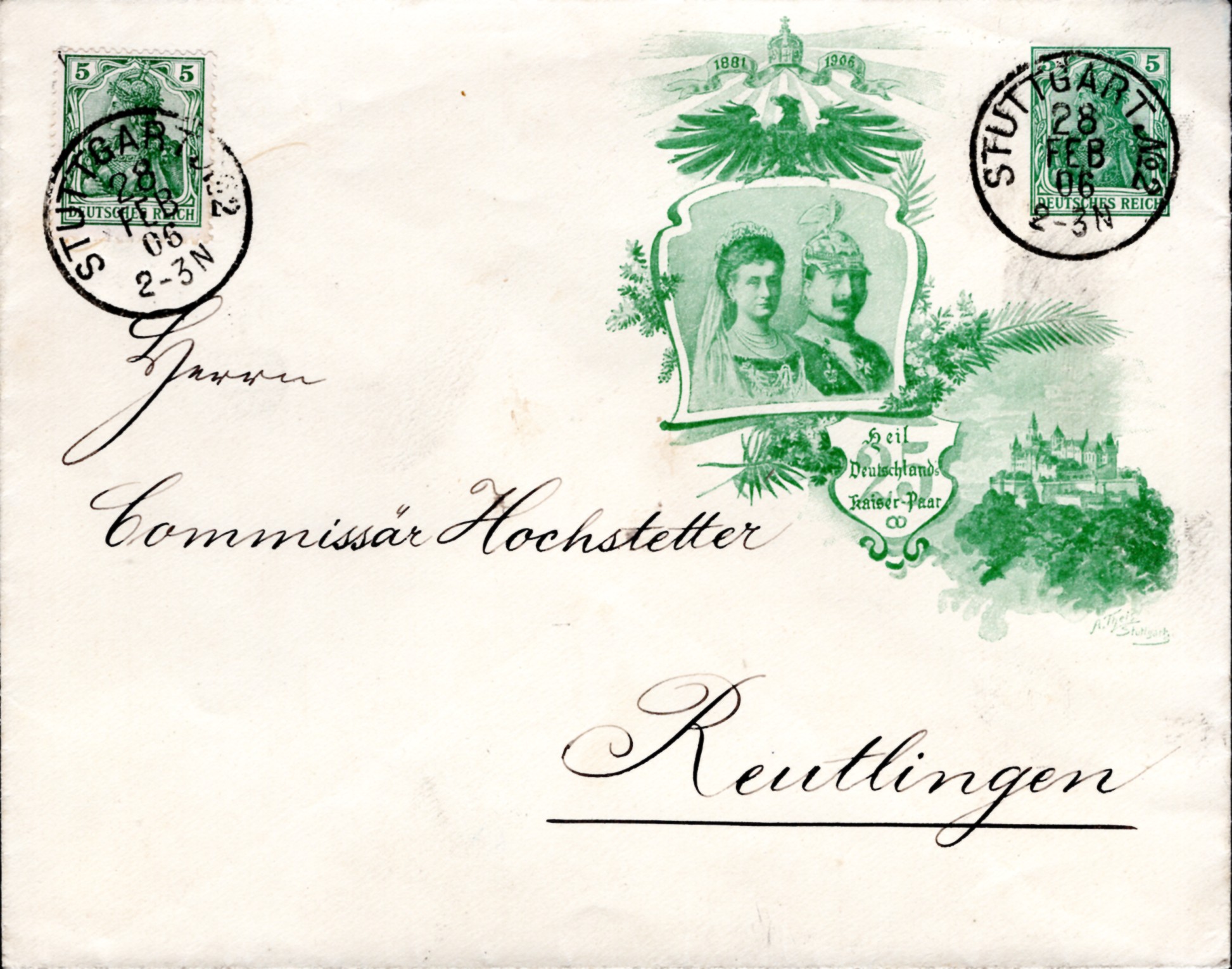 5 Pfg Germania Privatganzsache mit Zusatzfrankatur