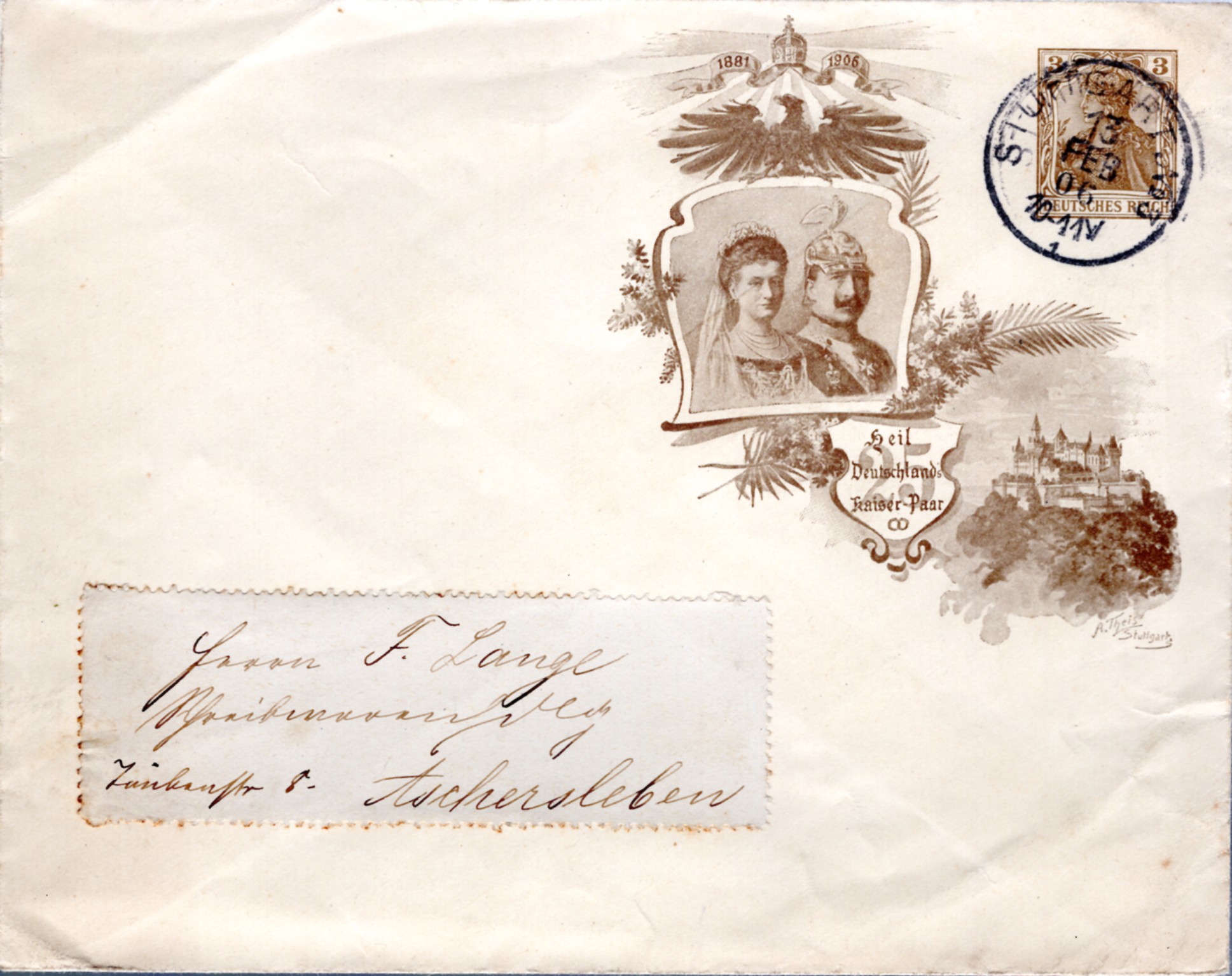 3 Pfg Germania Privatganzsache mit Zusatzfrankatur