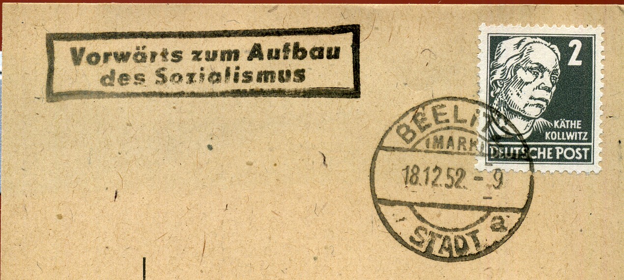 Vorwärts zum Aufbau des Sozialismus - Handstempel - schwarz - Beelitz