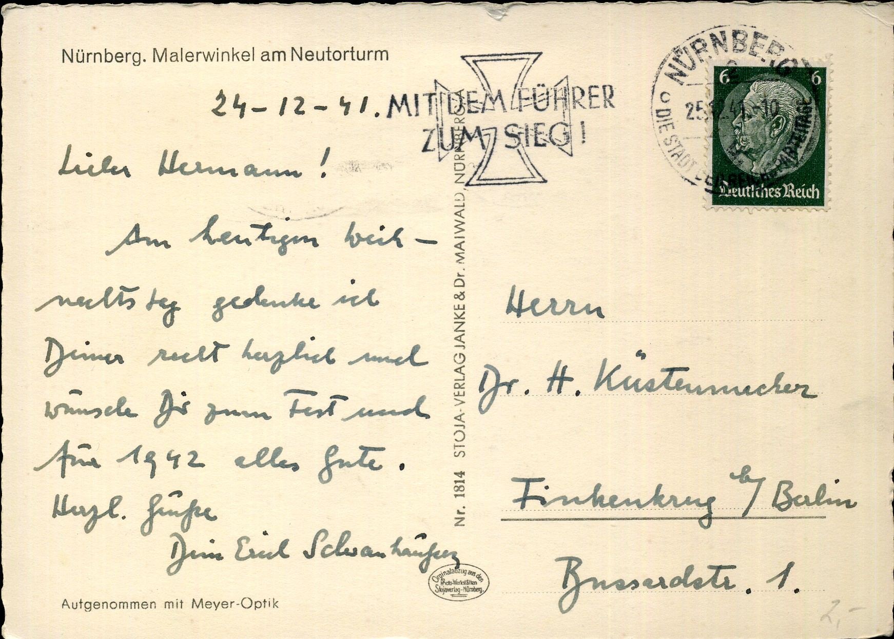 Mit dem Führer zum Sieg! - Maschinenwerbestempel - Nürnberg