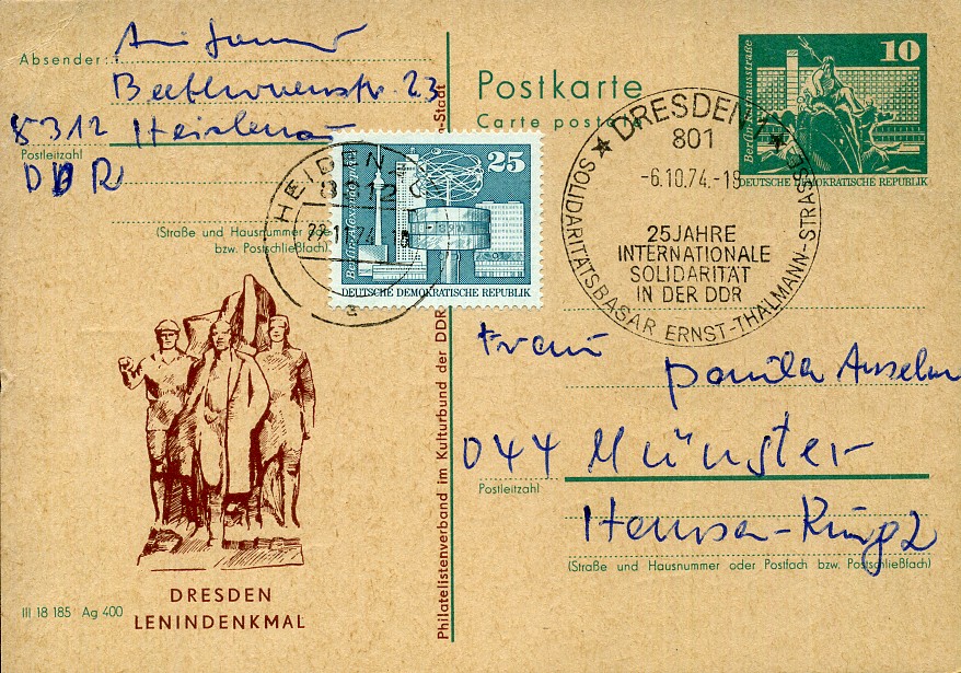 20 Jahre Internationale Solidarität in der DDR - Sonderstempel - Dresden