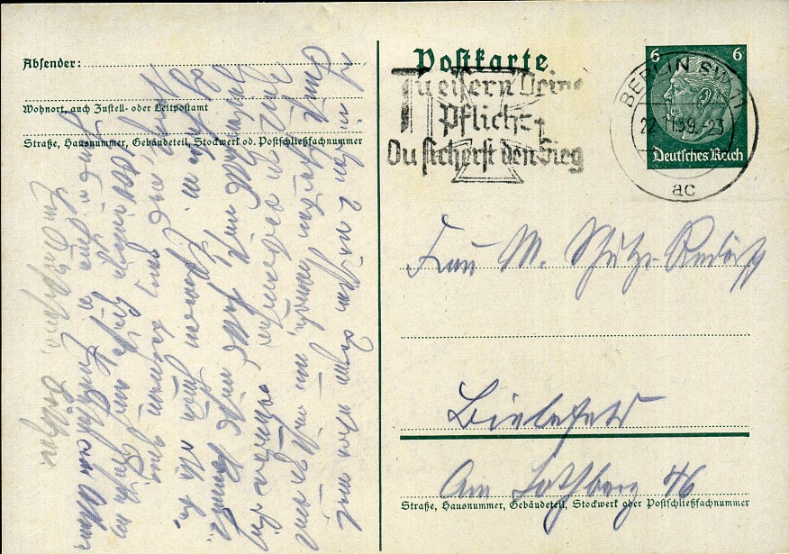 Tu eisern Deine Pflicht Du sicherst den Sieg - Maschinenwerbestempel - Berlin SW 11