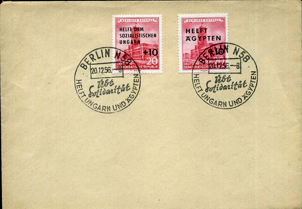 Übt Solidarität Helft Ungarn und Ägypten - Sonderstempel - Berlin N 58