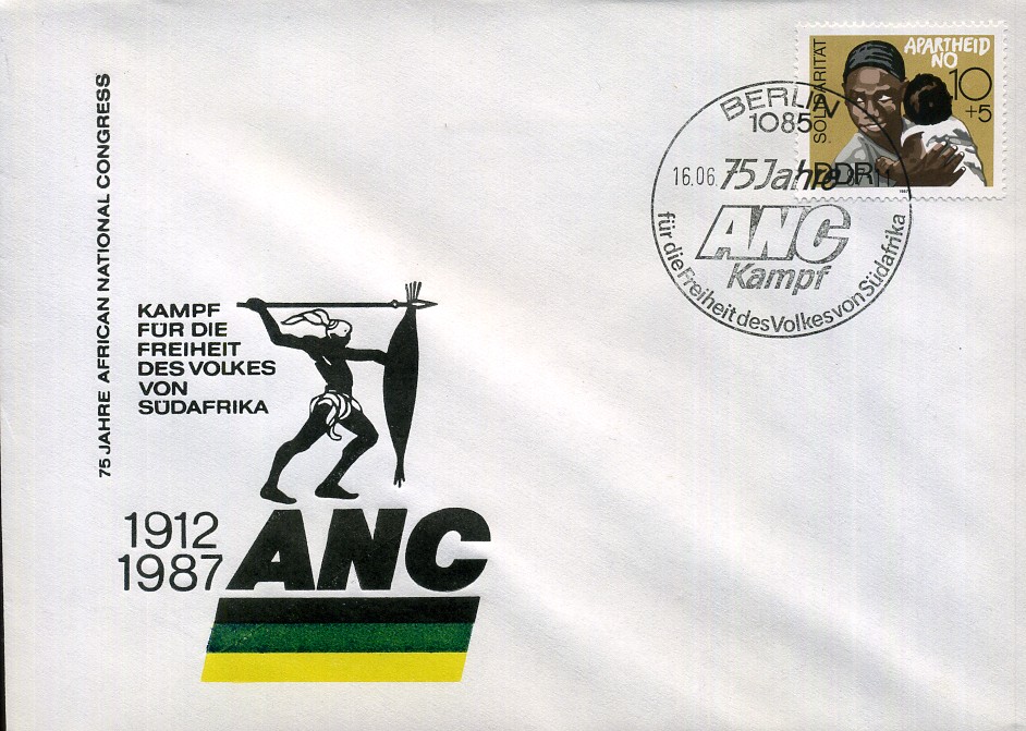 75 Jahre ANC Kampf für die Freiheit des Volkes von Südafrika - Ersttagsstempel - Berlin