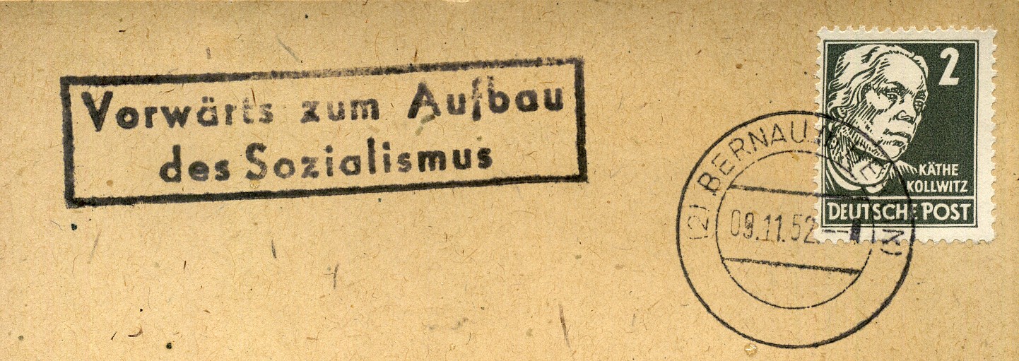 Vorwärts zum Aufbau des Sozialismus - Handstempel - schwarz - Bernau