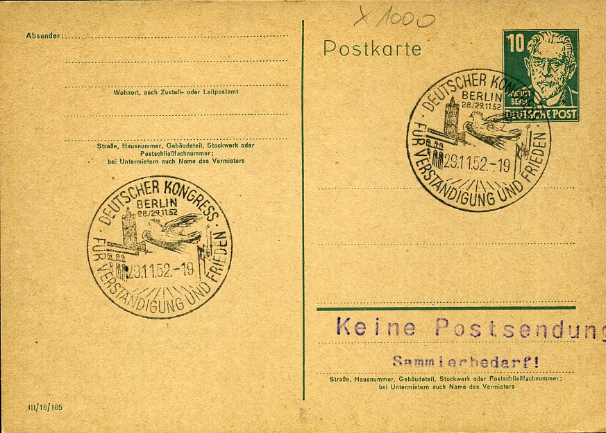 Deutscher Kongress für Verständigung und Frieden - Sonderstempel - Berlin