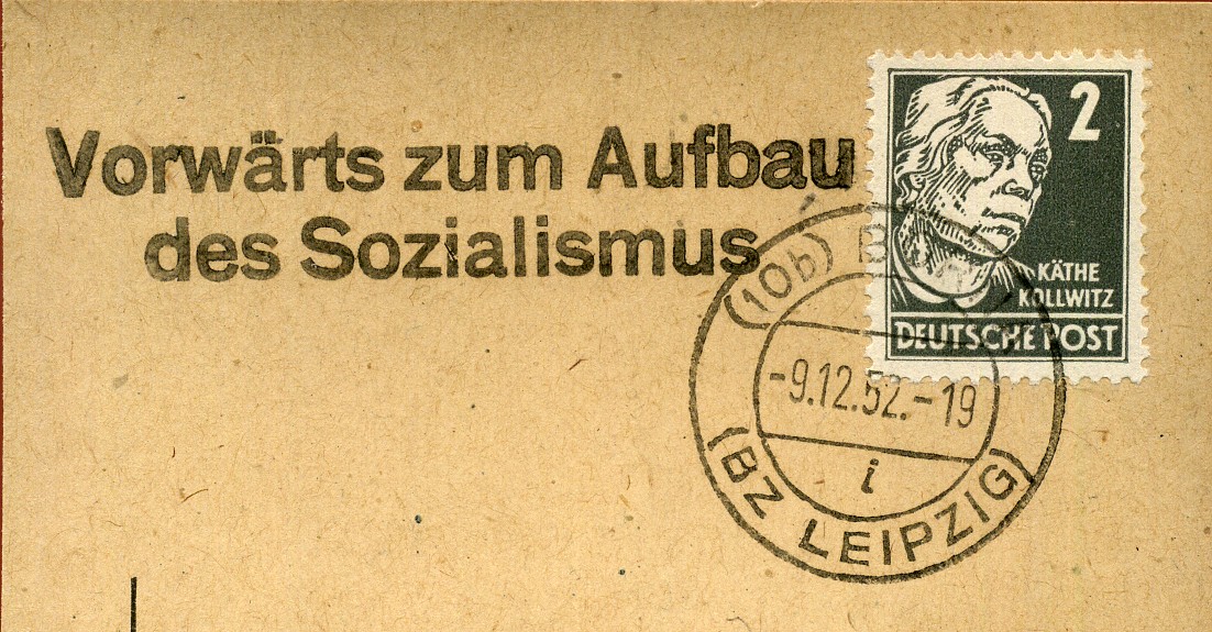Vorwärts zum Aufbau des Sozialismus - Handstempel - schwarz - Borna
