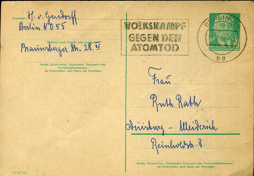 Volkskampf gegen den Atomtod - Maschinenwerbestempel - Berlin N 4