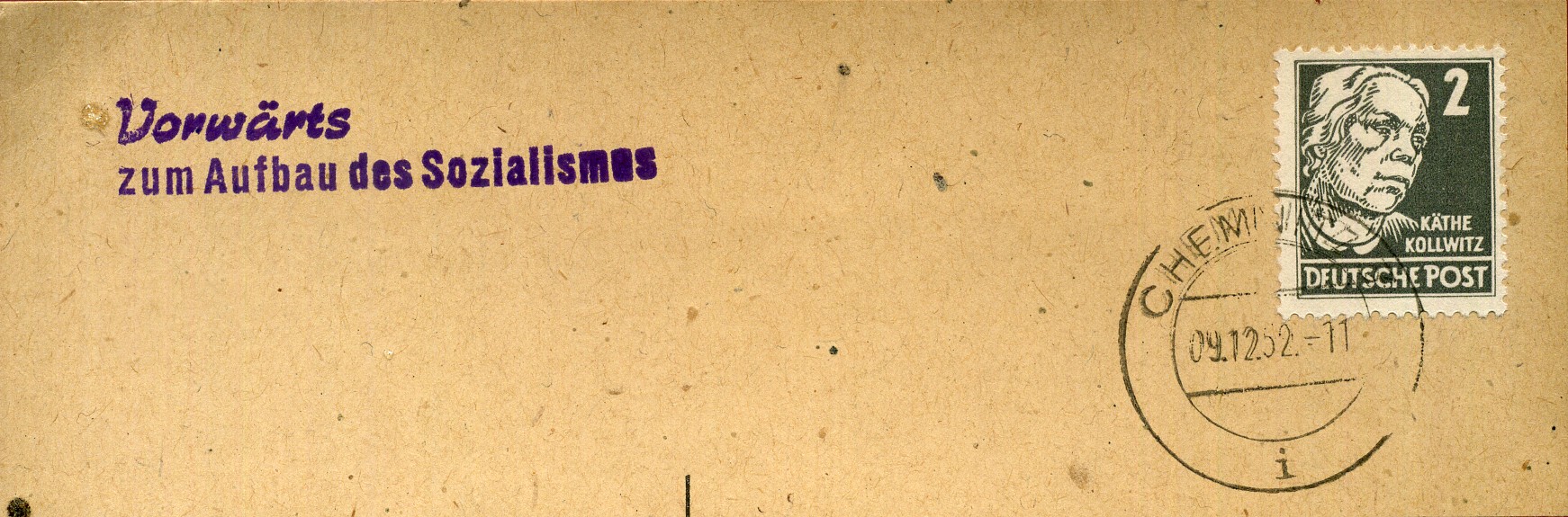Vorwärts zum Aufbau des Sozialismus - Handstempel - violett - Chemnitz 3