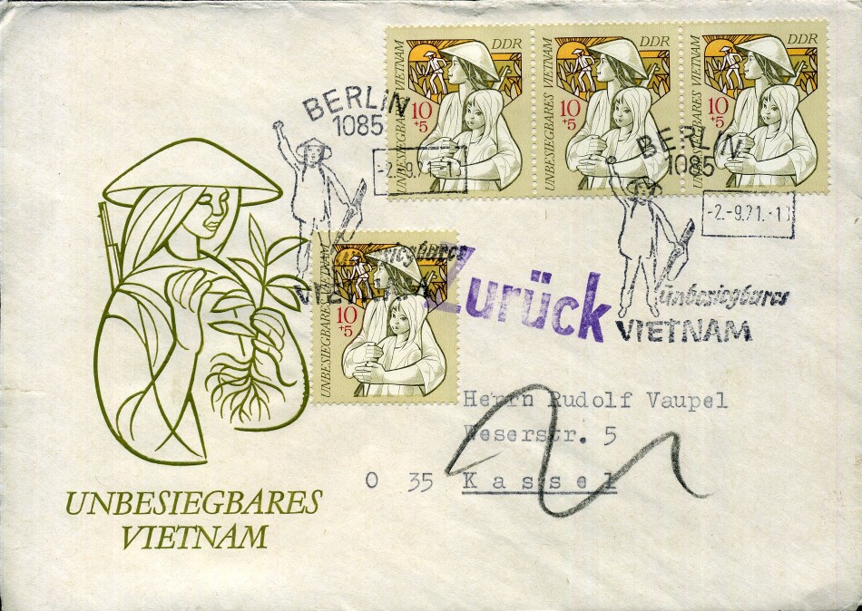 unbesiegbares Vietnam - Marke, Ersttagsstempel, Zudruck - Berlin