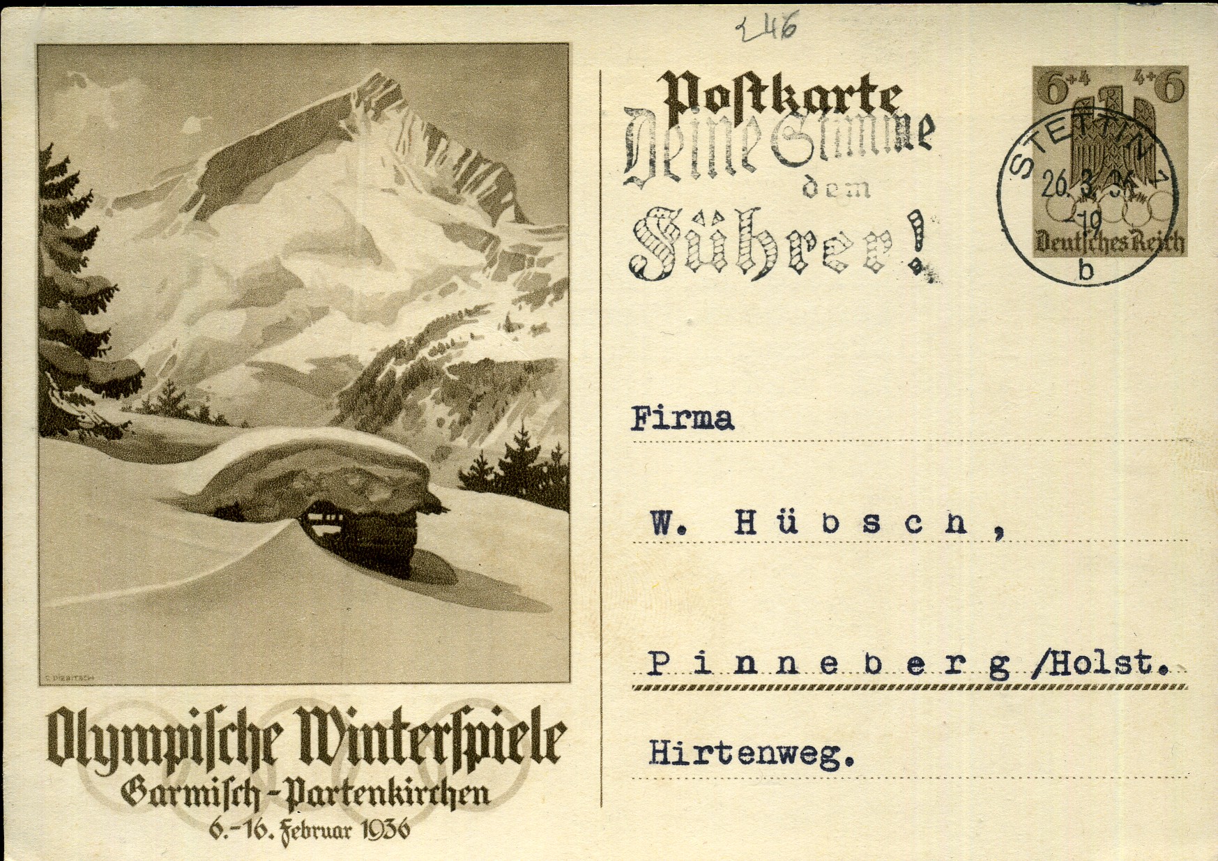 Deine Stimme dem Führer! - Maschinenwerbestempel - Stettin 1