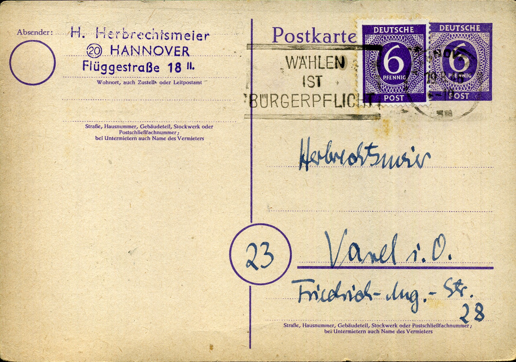 Wählen ist Bürgerpflicht - Maschinenwerbestempel - Hannover