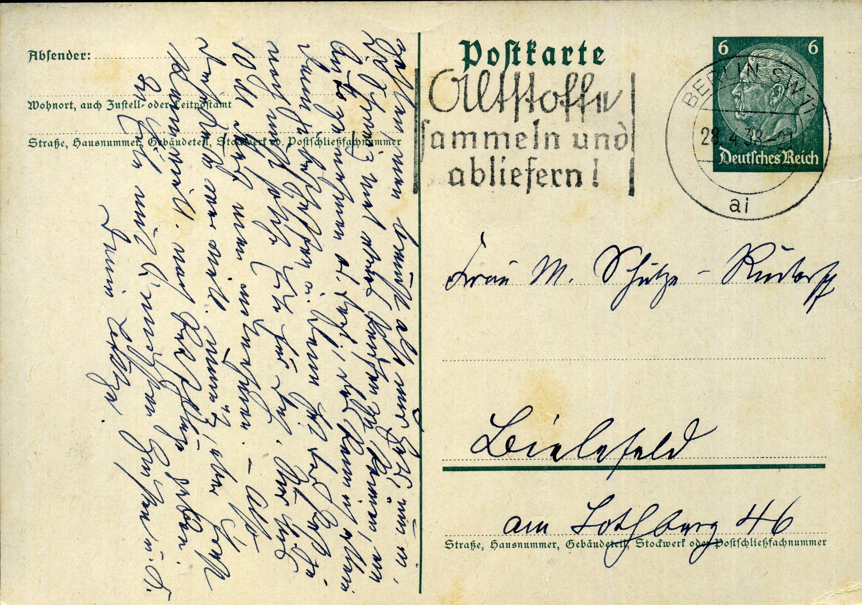 Altstoffe sammeln und abliefern! - Maschinenwerbestempel - Berlin