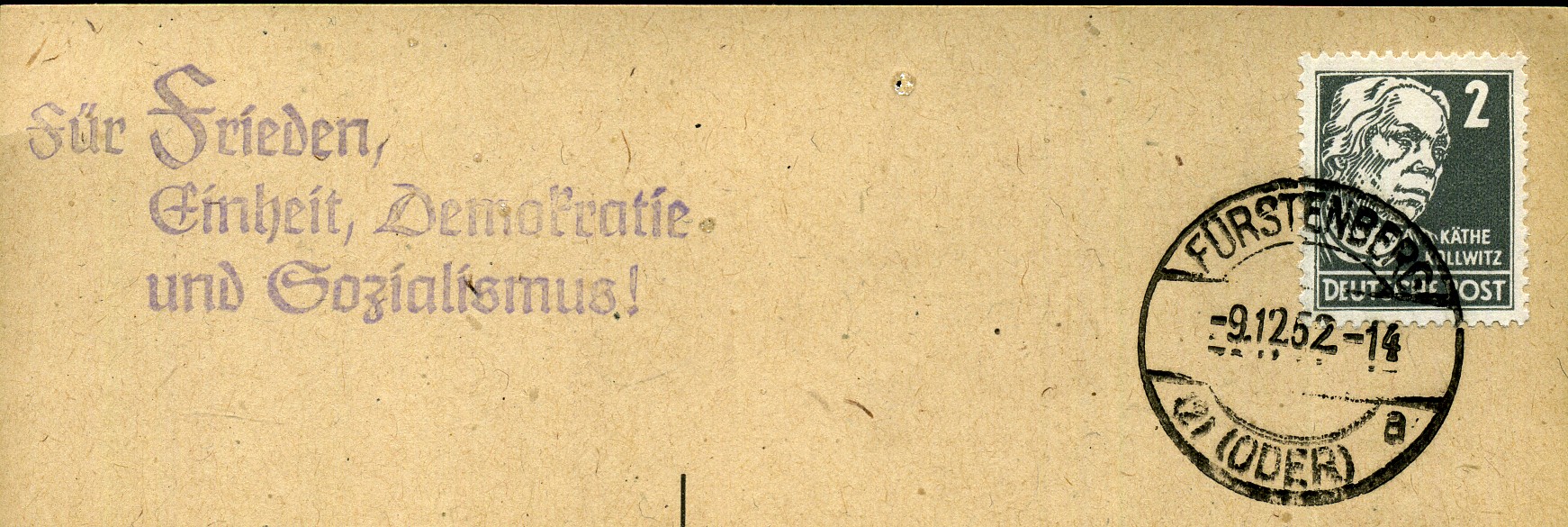 Für Frieden, Einheit, Demokratie und Sozialismus! - Handstempel - violett - Fürstenberg