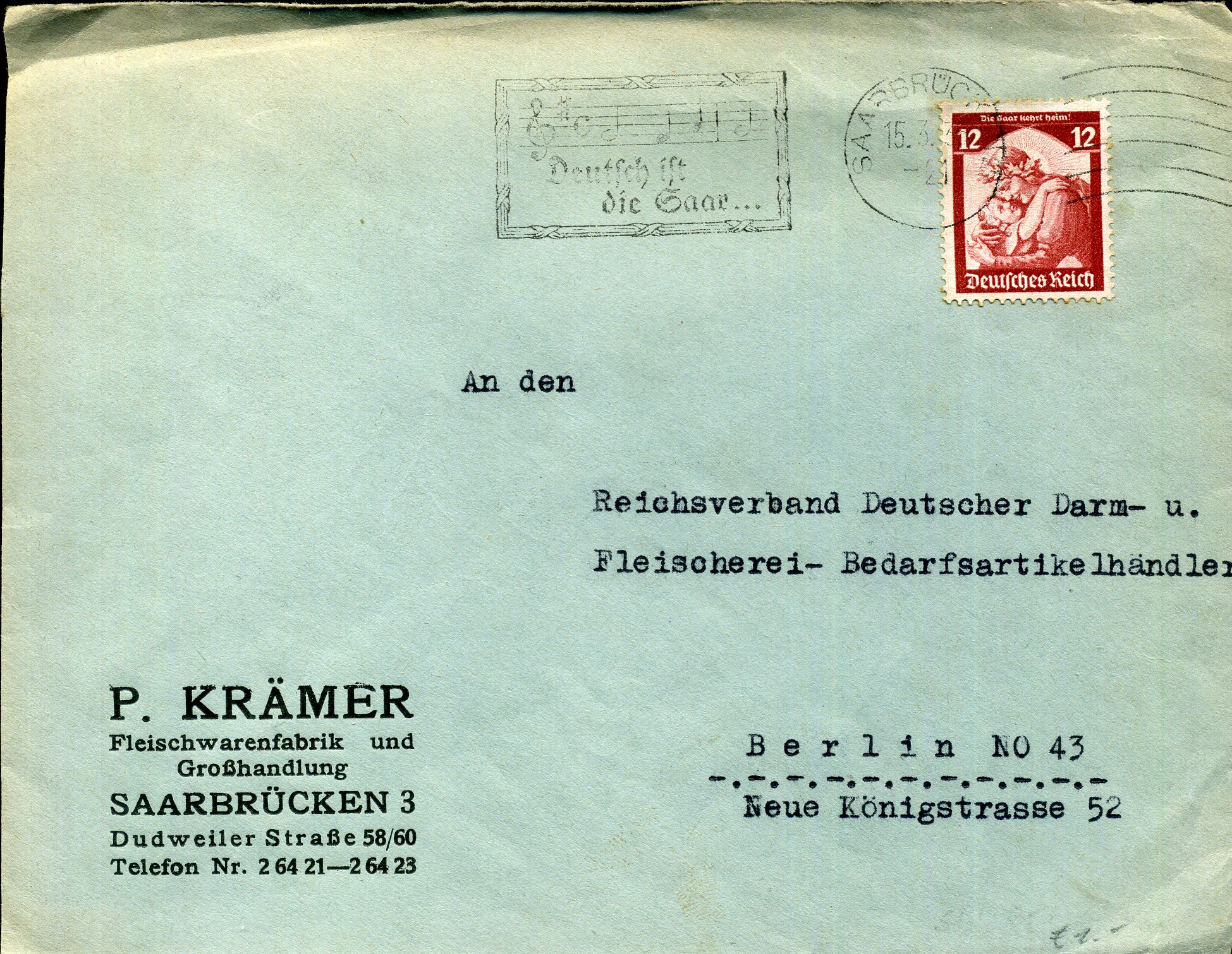 Deutsch ist die Saar ... - Maschinenwerbestempel - Saarbrücken