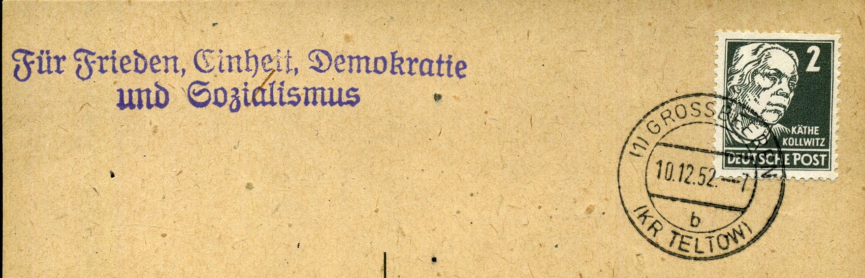 Für Frieden, Einheit, Demokratie und Sozialismus - Handstempel - violett - Grossbeeren