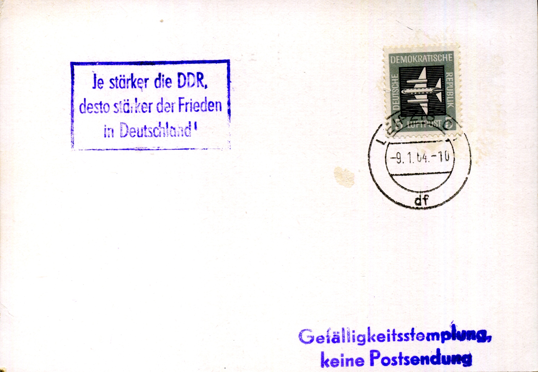 Je stärker die DDR, desto stärker der Frieden in Deutschland! - Handstempel - violett - Leipzig