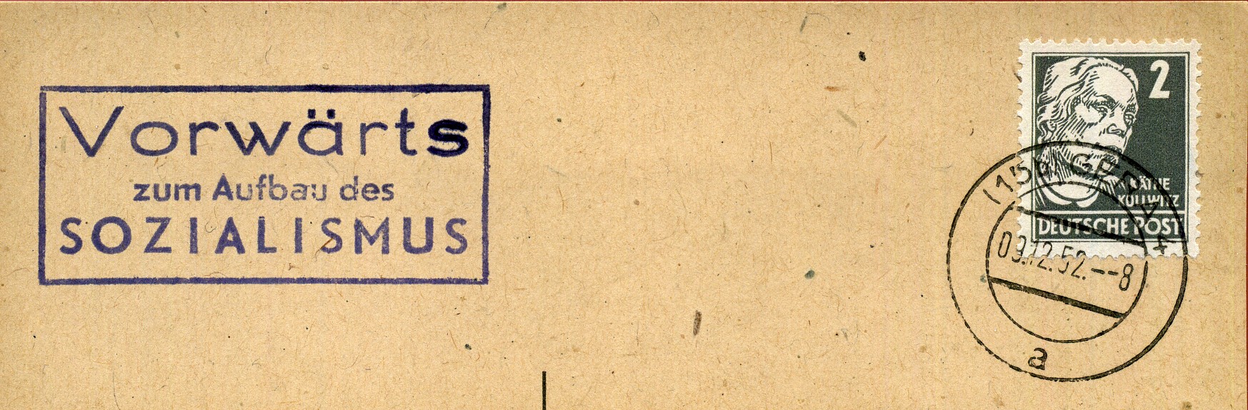 Vorwärts zum Aufbau des Sozialismus - Handstempel - violett - Gera 4