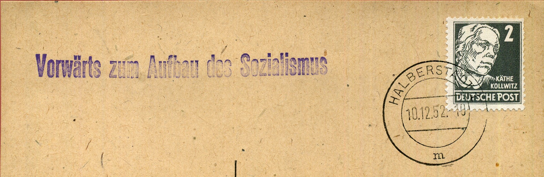 Vorwärts zum Aufbau des Sozialismus - Handstempel - violett - Halberstadt