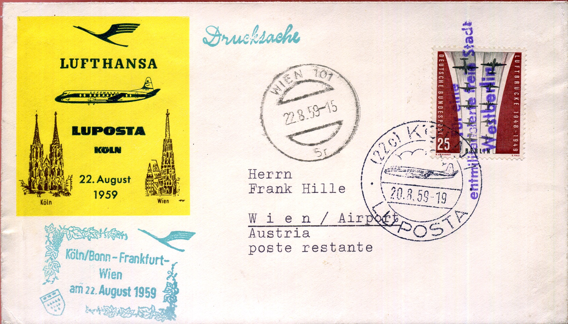 Für eine entmilitarisierte Freie Stadt Westberlin - Handstempel - violett - dreizeilig - Berlin