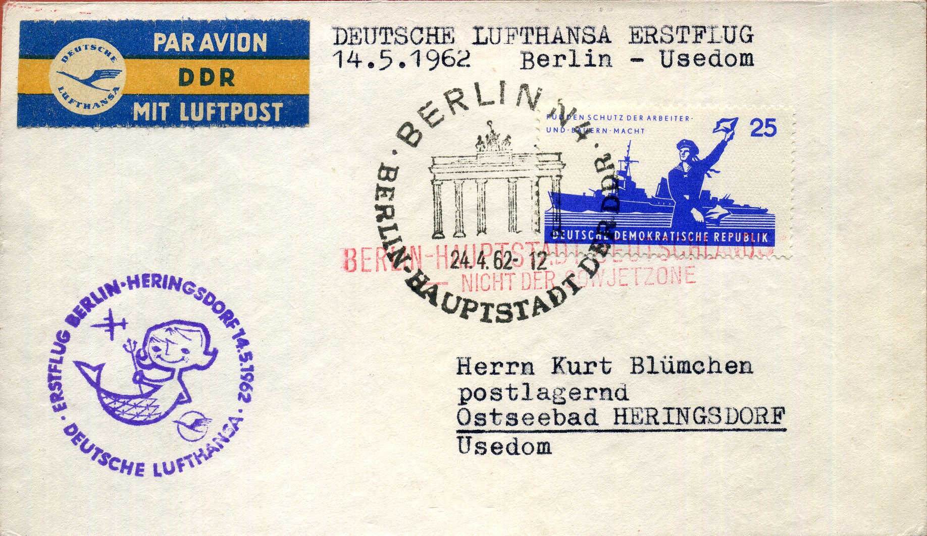 BERLIN - Hauptstadt Deutschlands nicht der Sowjetzone - Handstempel - rot - Berlin BPA