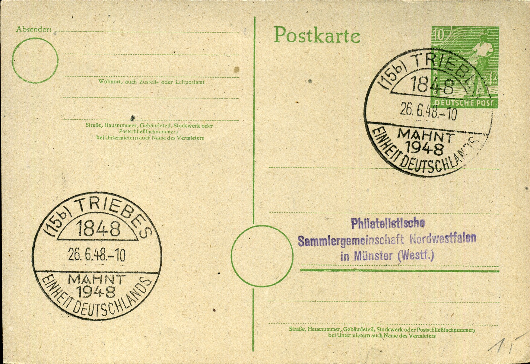 1848 Mahnt 1948 Einheit Deutschlands - Handwerbestempel - Tribes