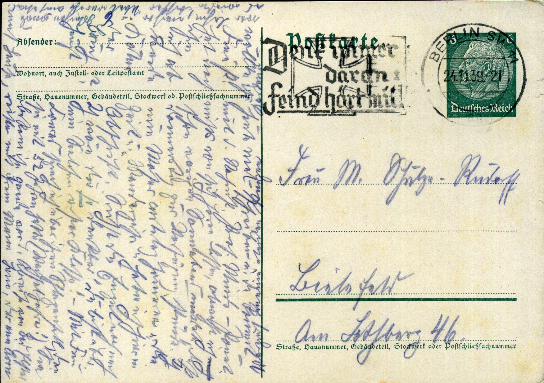 Denk immer daran Feind hört mit! - Maschinenwerbestempel - Berlin SW 11