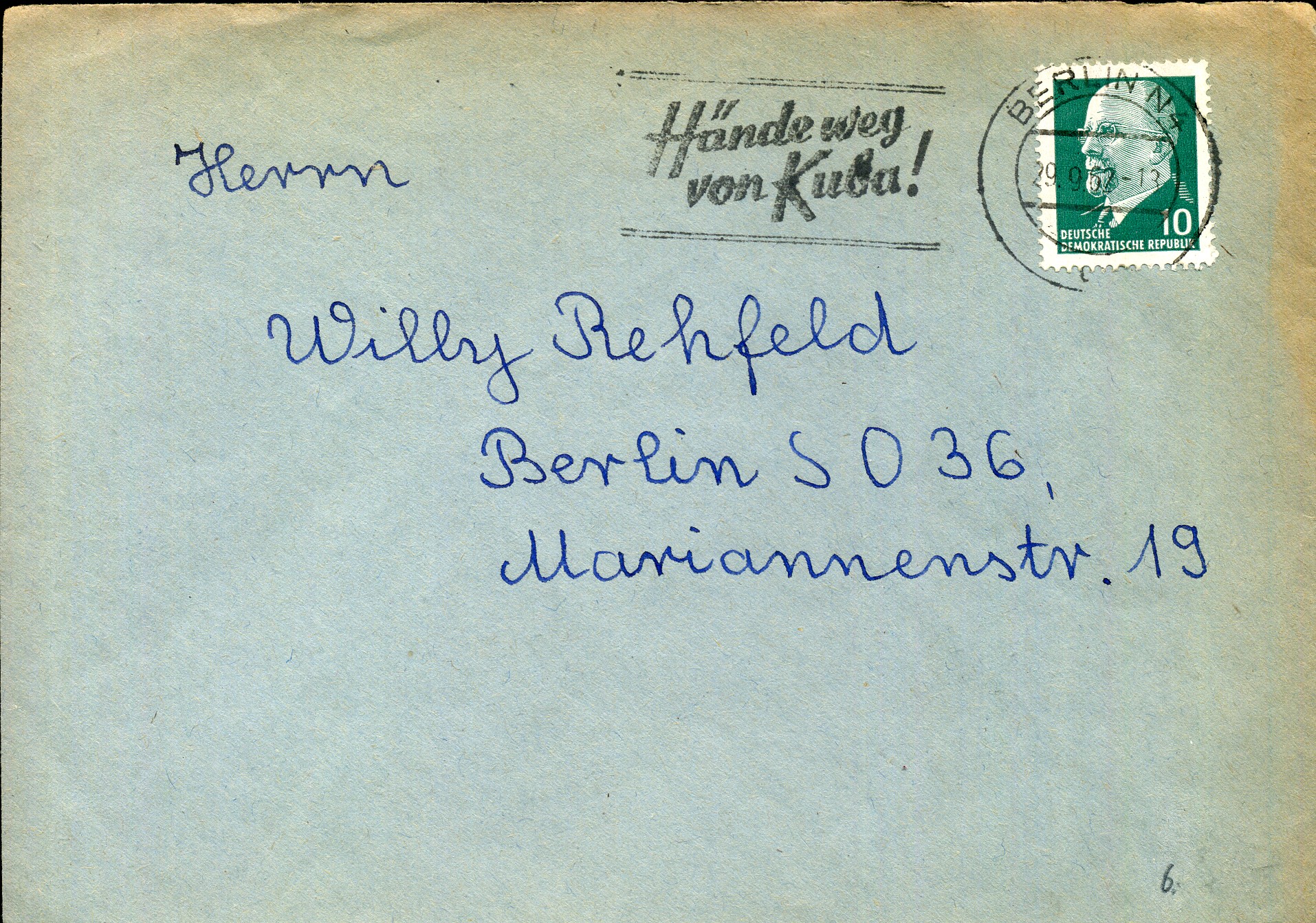 Hände weg von Kuba! - Maschinenwerbestempel - Berlin N4