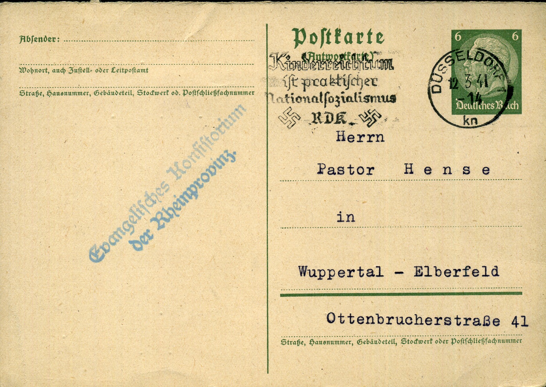 Kinderreichtum ist praktischer Nationalsozialismus RDK - Maschinenwerbestempel - Düsseldorf