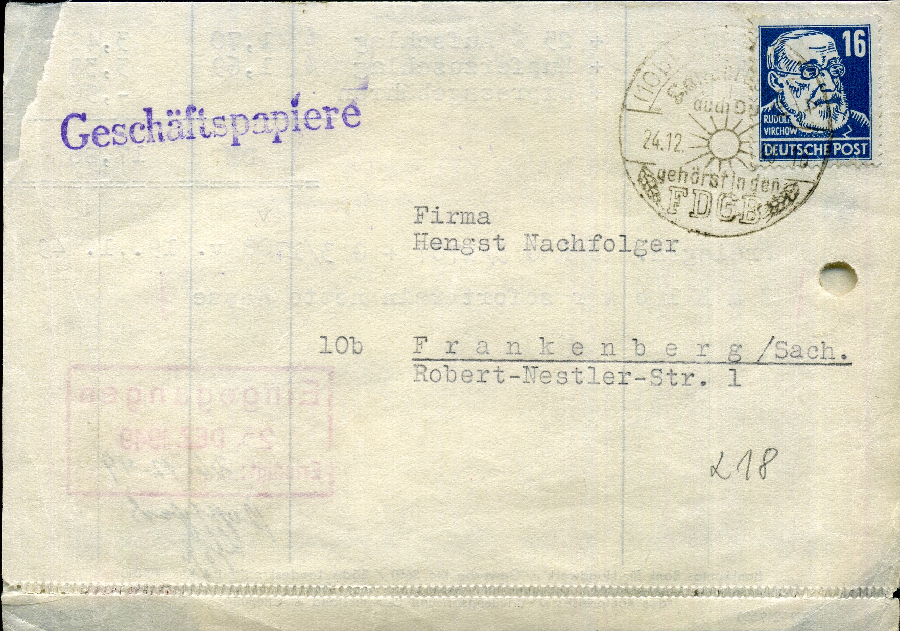 Landarbeiter, auch du gehörst in den FDGB - Handwerbestempel - Chemnitz