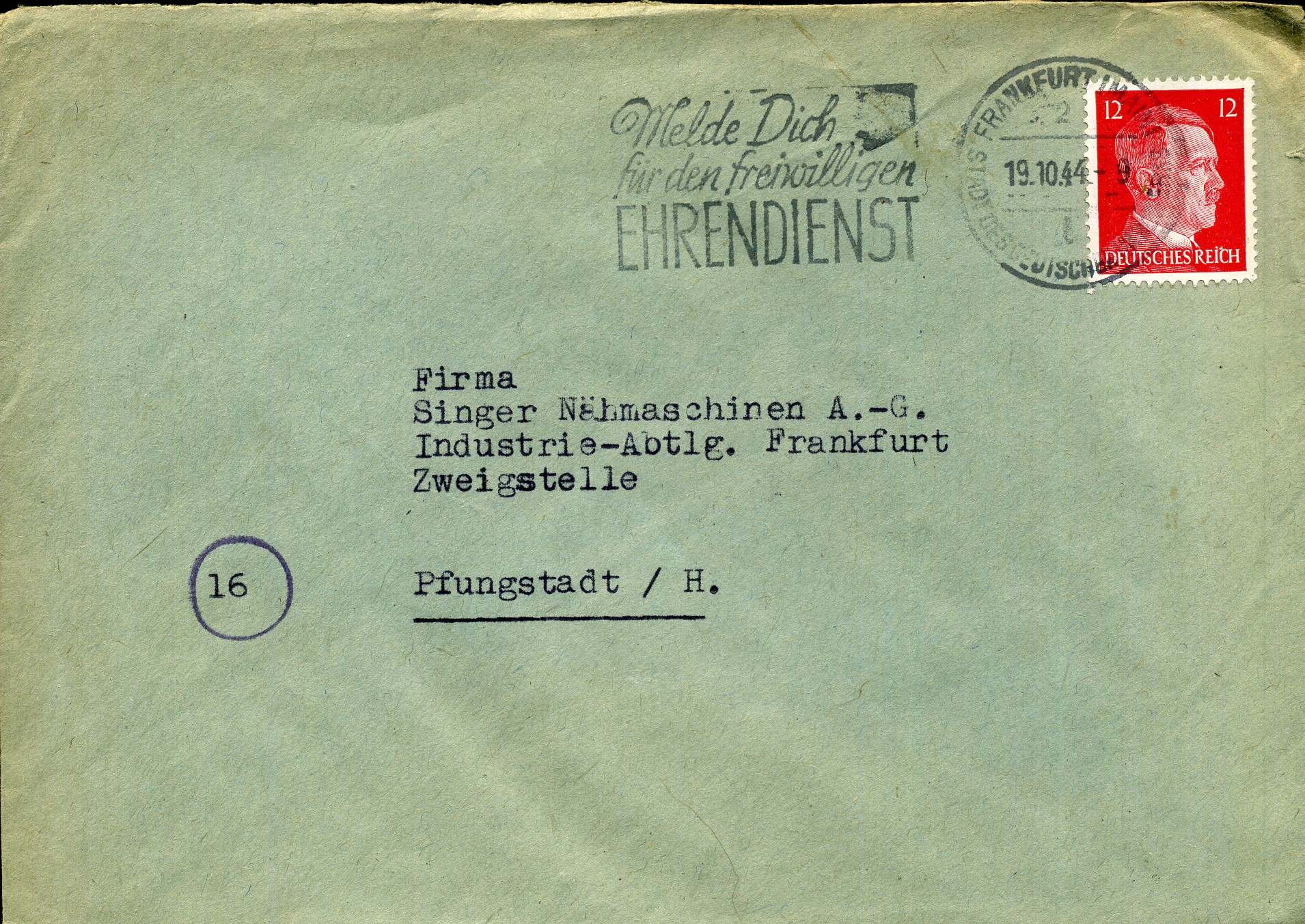 Melde Dich für den freiwilligen Ehrendienst - Maschinenwerbestempel - Frankfurt/Main