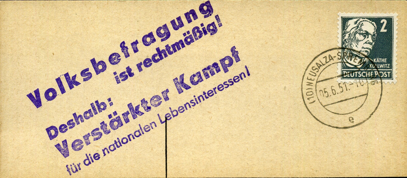 Volksbefragung ist rechtmäßig! Deshalb: Verstärkter Kampf für die nationalen Lebensinteressen! - Handstempel - violett - Neusälza-Spremberg