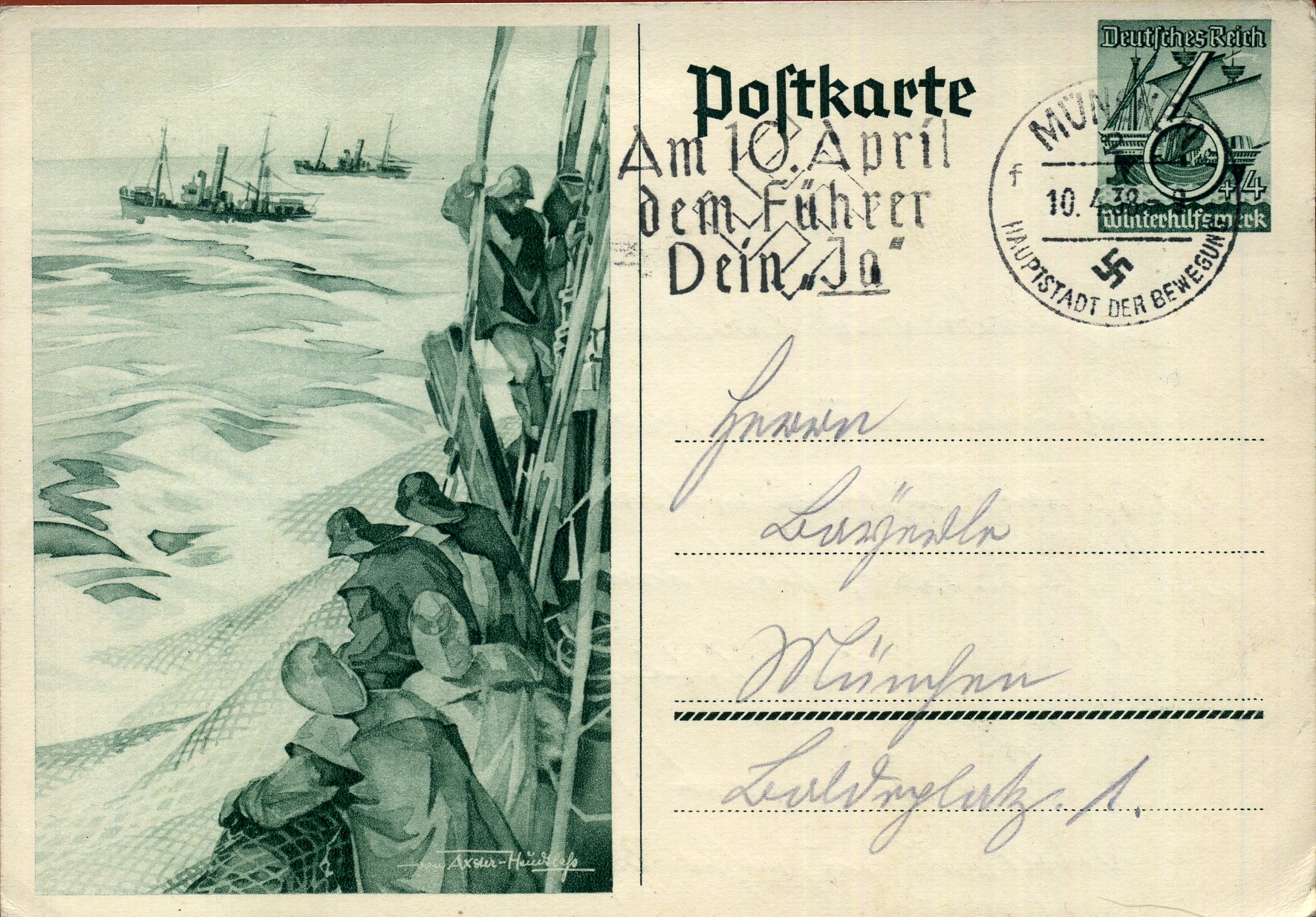 Am 10. April dem Führer Dein Ja - Maschinenwerbestempel - München