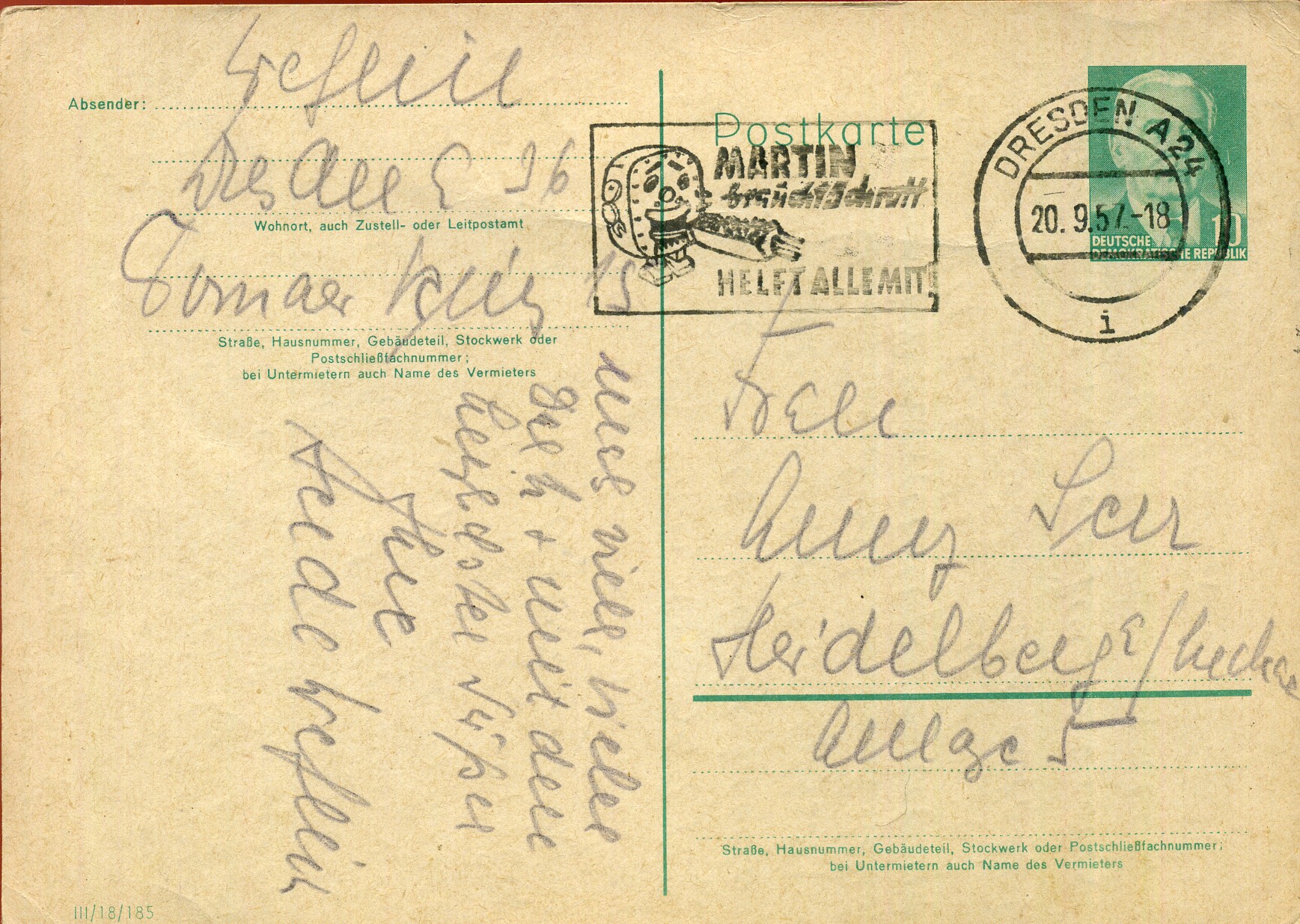 Martin braucht Schrott Helft alle mit - Maschinenwerbestempel - Dresden A 24
