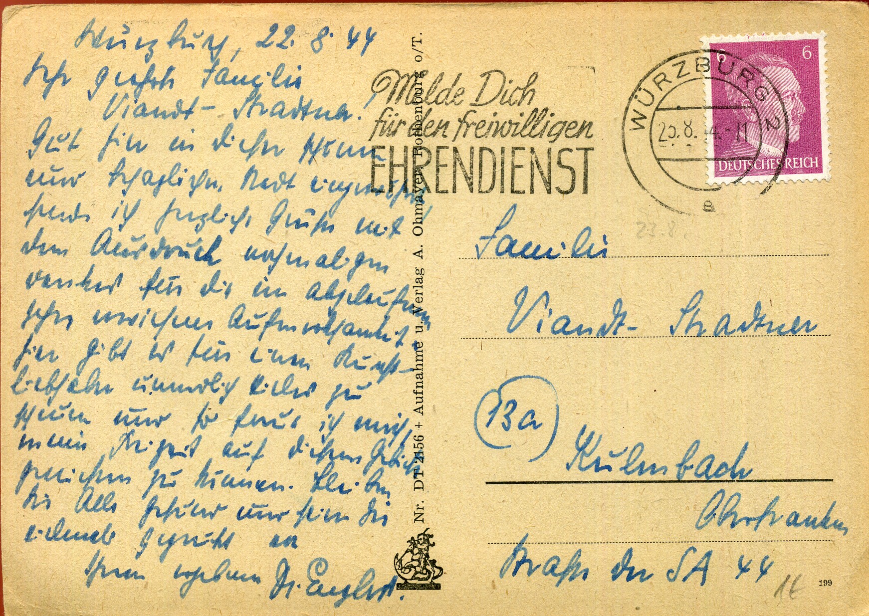 Melde Dich für den freiwilligen Ehrendienst - Maschinenwerbestempel - Würzburg 2