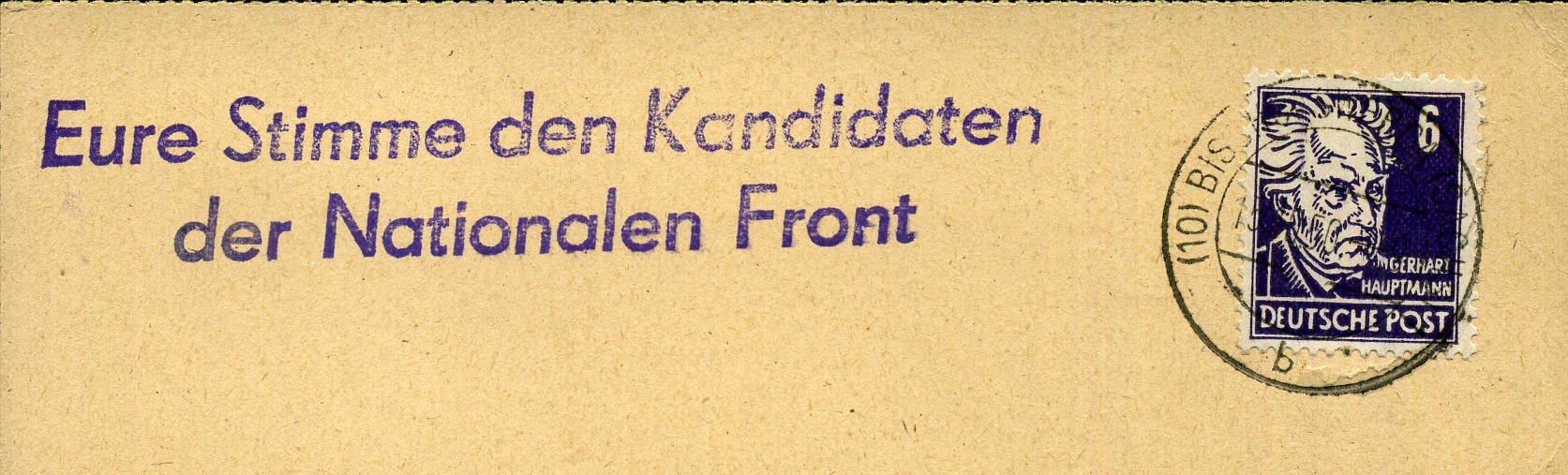 Eure Stimme den Kandidaten der Nationalen Front - Handstempel - violett - Bischofswerda
