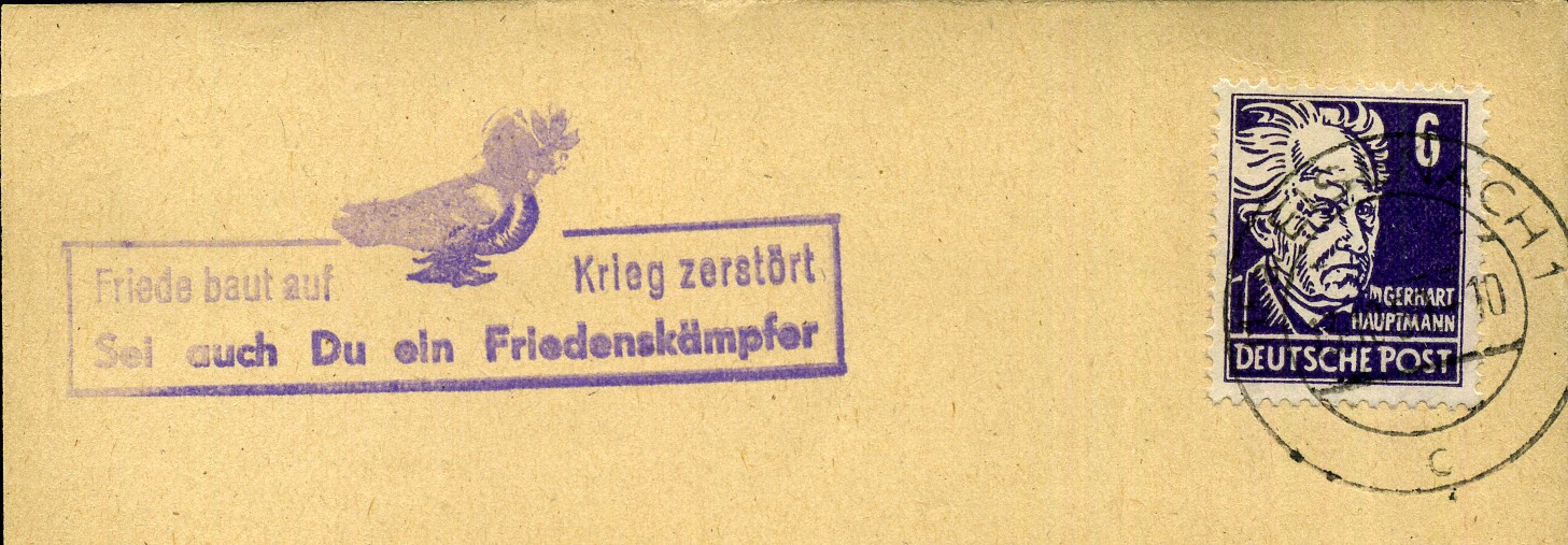 Friede baut auf Krieg zerstört Sei auch Du ein Friedenskämpfer - Handstempel - violett - Eisenach