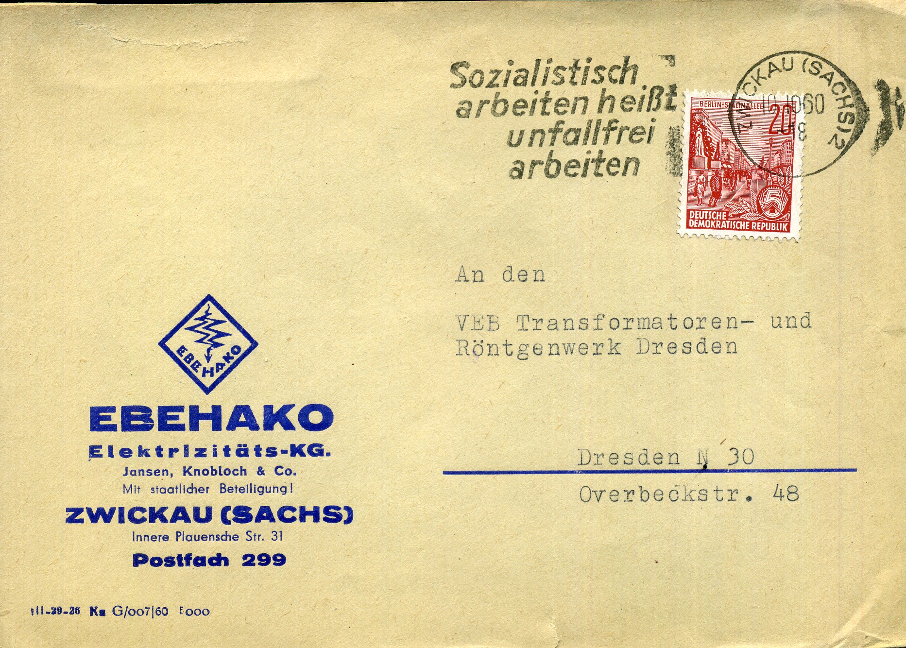 Sozialistisch arbeiten heißt unfallfrei arbeiten - Maschinenwerbestempel - Zwickau