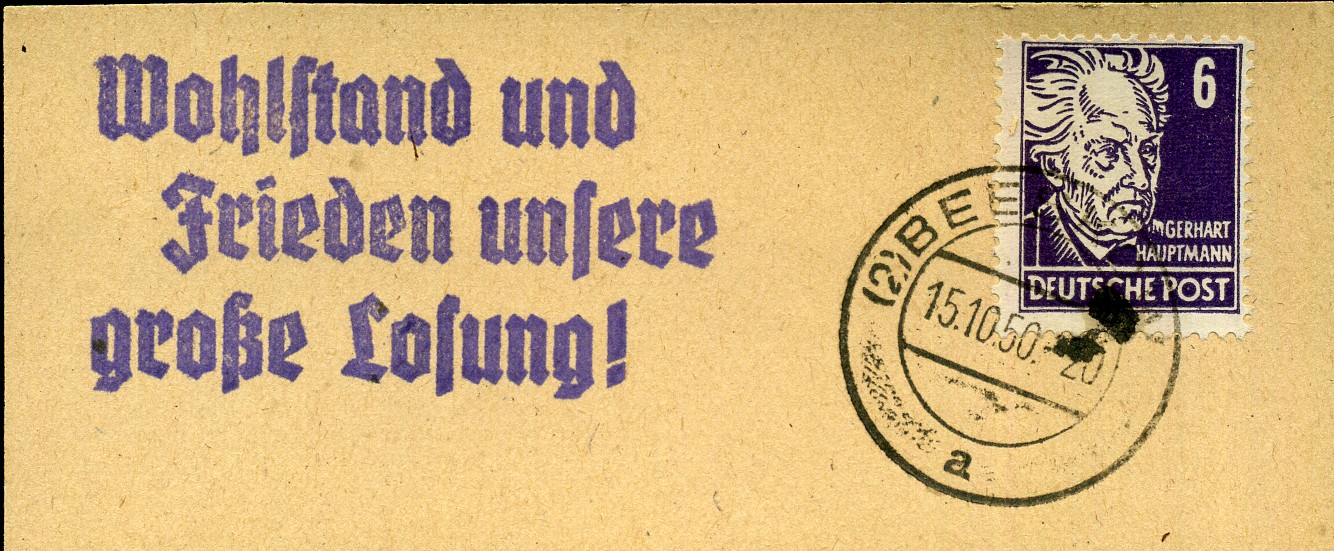 Wohlstand und Frieden unsere große Losung! - Handstempel - violett - Beeskow