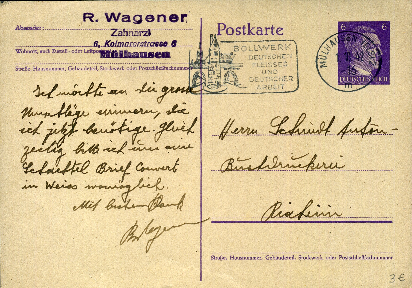 Bollwerk deutschen Fleisses und deutscher Arbeit - Maschinenwerbestempel - Mülhausen